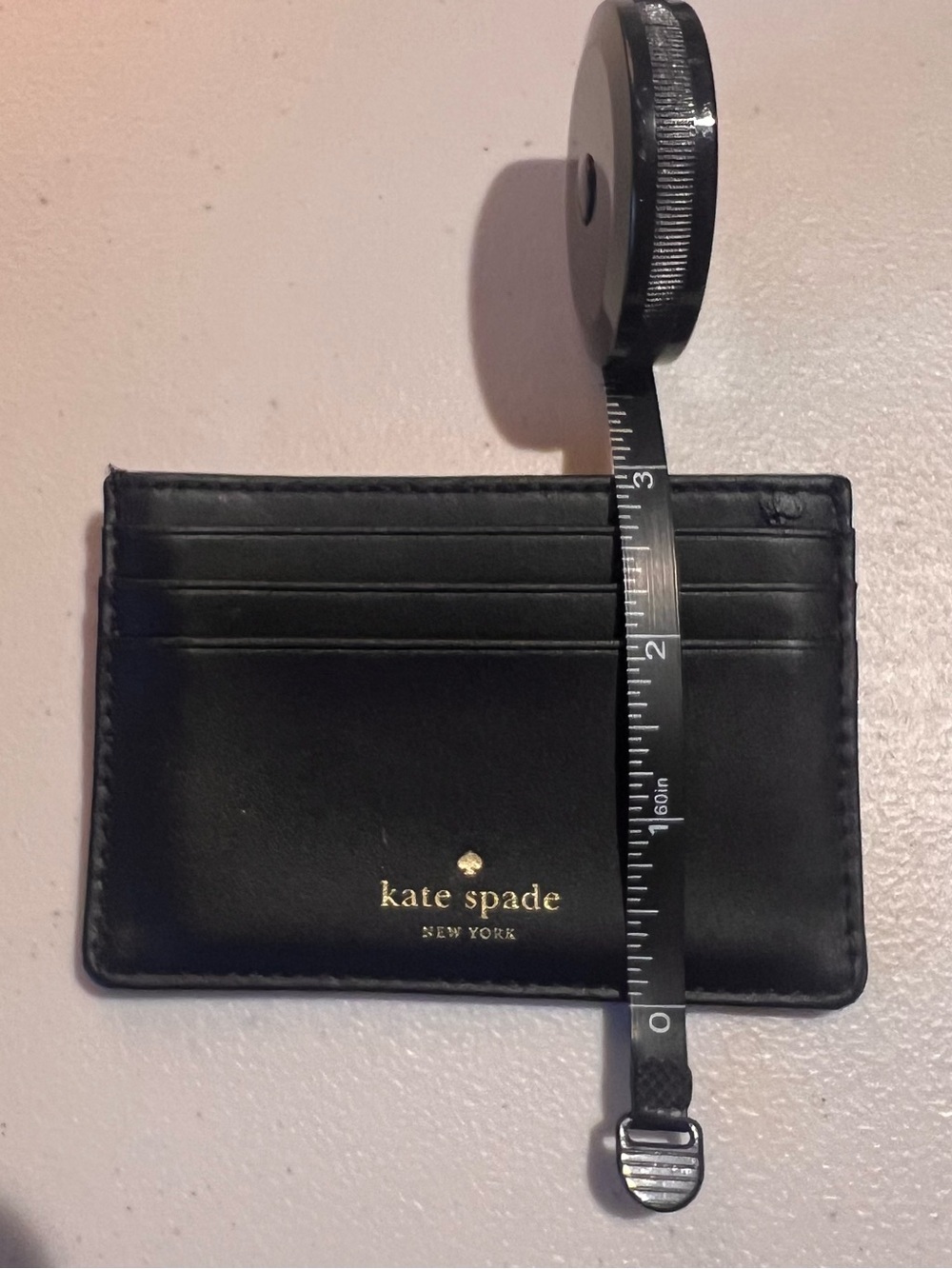 kate spade Black Leather Slim Card Case with Gold Logo with Flaw! - Picture 9 of 9
